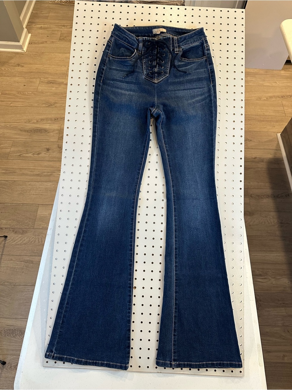Wonderly Boho Chic Corset Lace-Up Bell Bottoms Dark Blue Flare Jeans